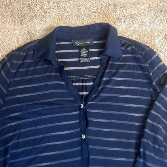 Sheer striped stretchy button down top - Picture 2 of 10